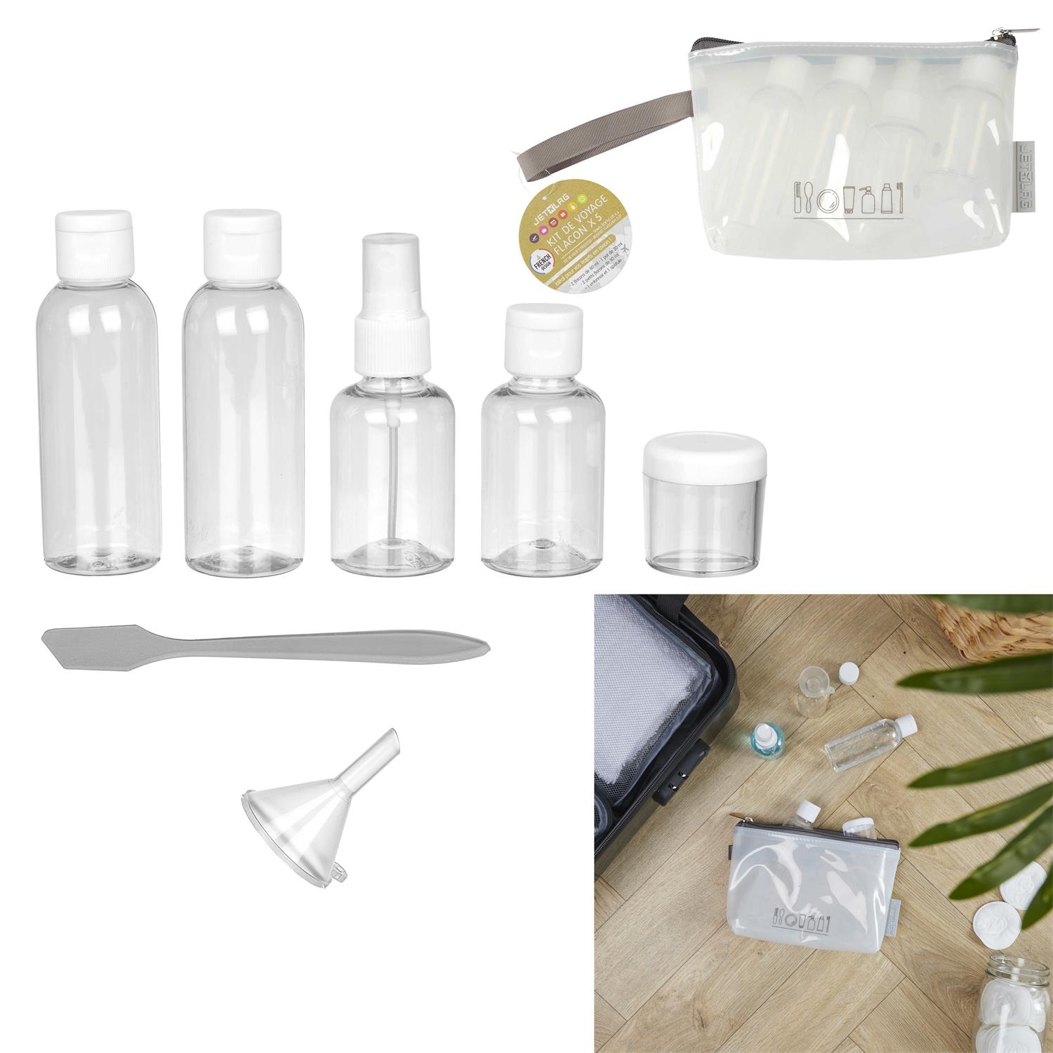 Kit De Voyage 21 Flacons Transparents Rechargeables - Spray, Pulvérisateur Et Pots 100ml | Avec Entonnoirs